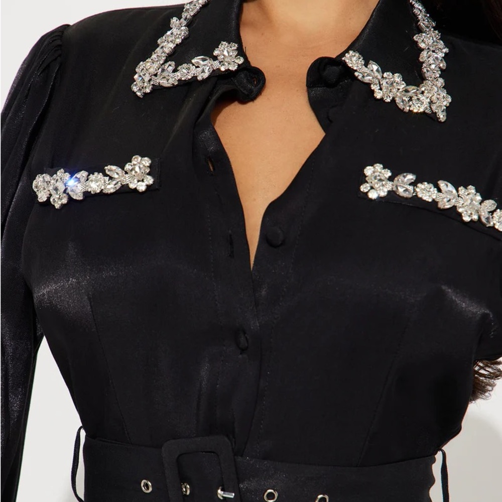 Black Embellished Blouse Dress - Picture 2 of 8